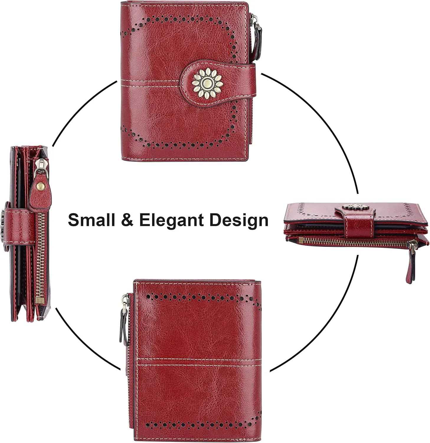 Lavemi Womens Leather Wallet Small Compact RFID Blocking Credit Card Case Purse with Zipper Pocket