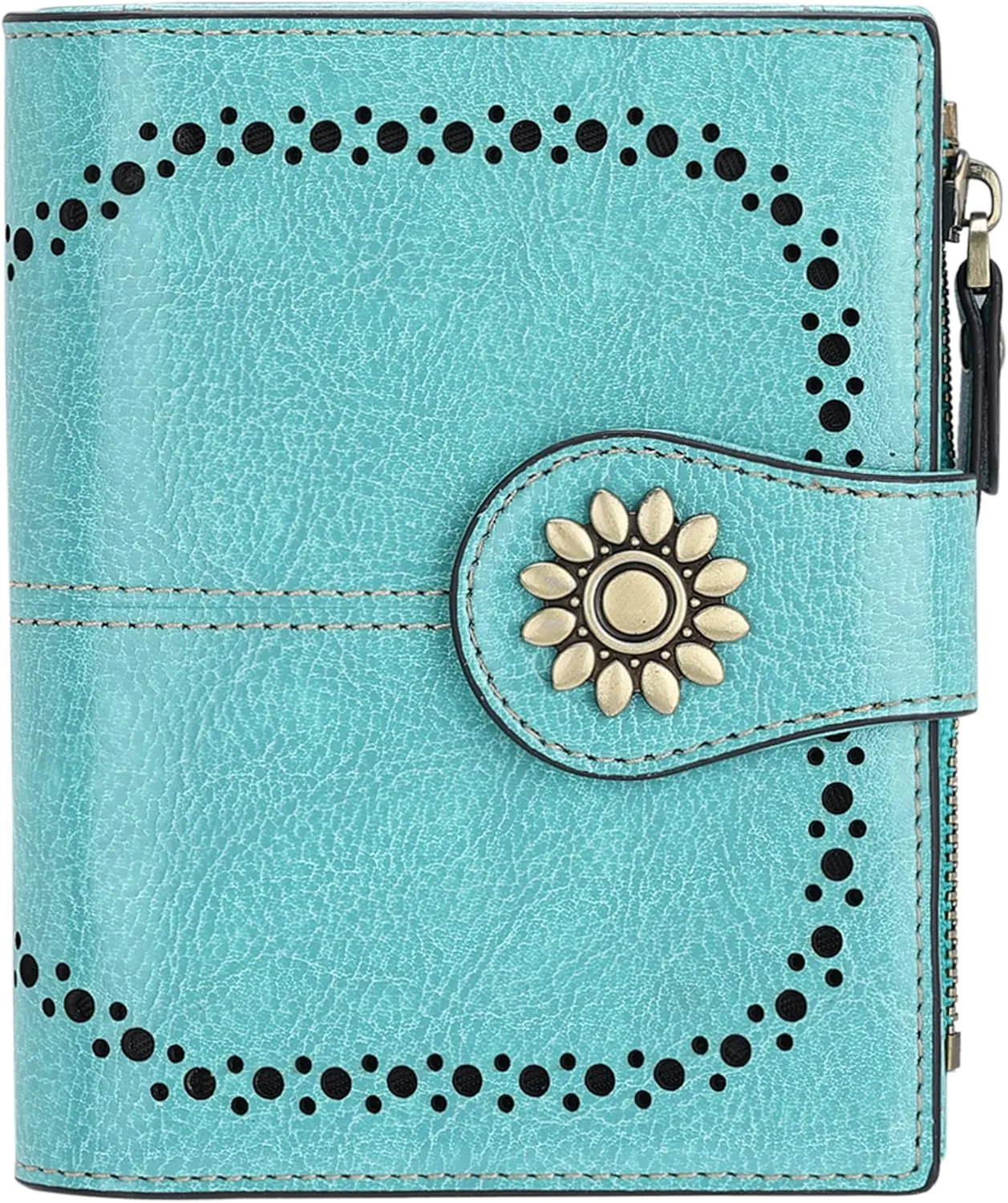 Lavemi Womens Leather Wallet Small Compact RFID Blocking Credit Card Case Purse with Zipper Pocket