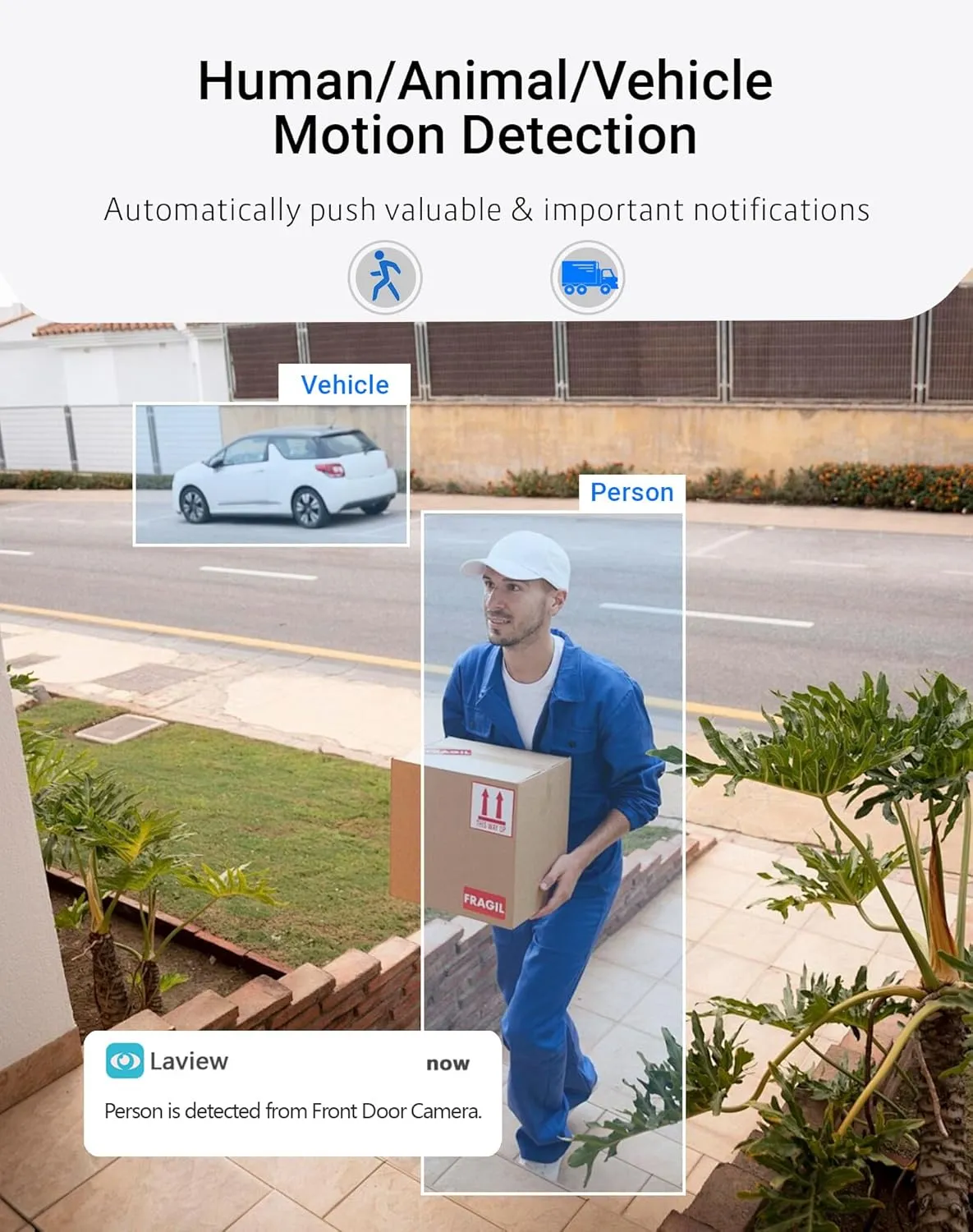 LaView Outdoor Security Cameras 3K 5MP HD,Cameras for Home Security with AI Human Detection,IP65 Waterproof,2-Way Talk,Clear Night Vision,2.4G WiFi,SD Card Slot&US Cloud Storage,Work with Alexa(2pcs)