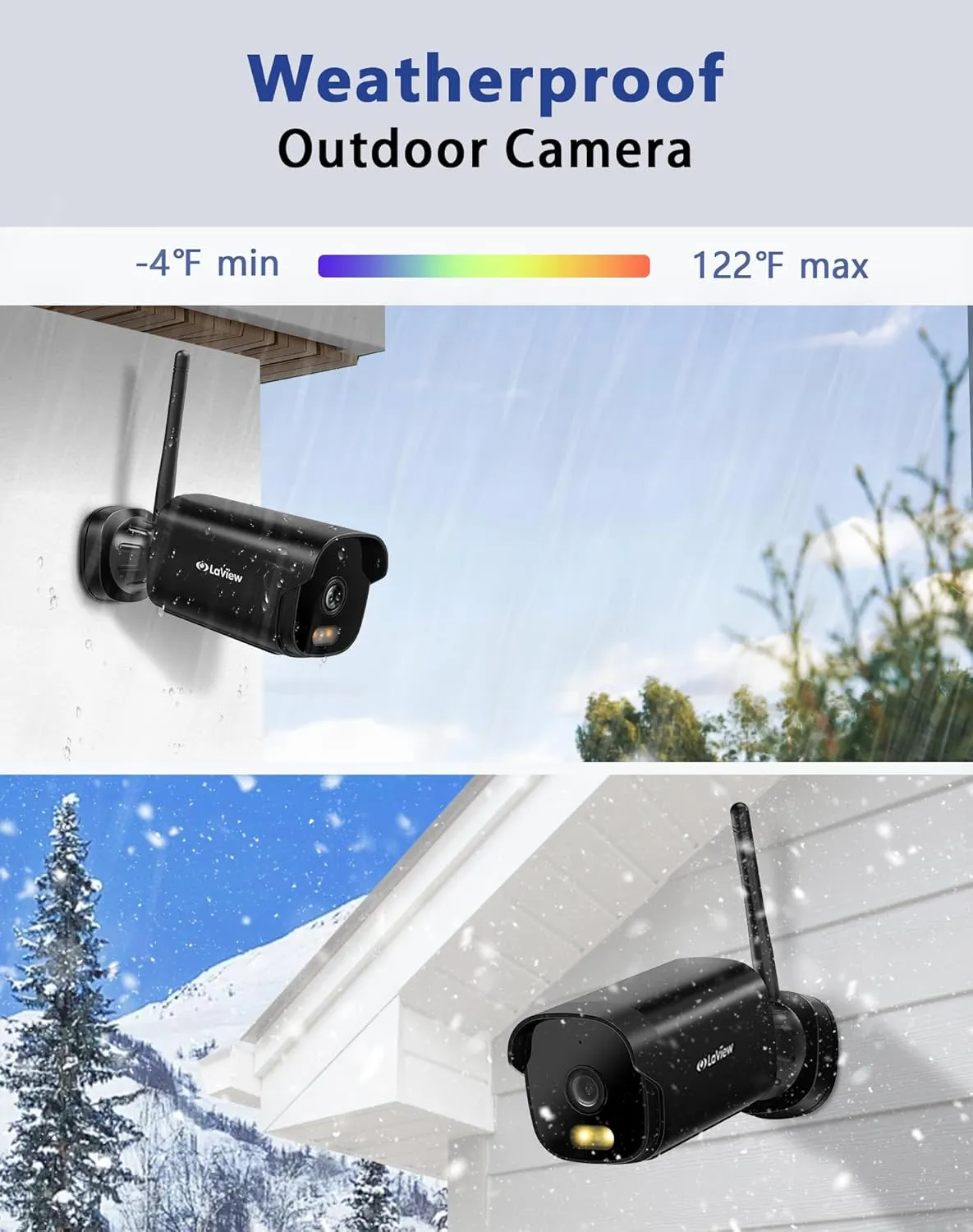 LaView Outdoor Security Cameras 3K 5MP HD,Cameras for Home Security with AI Human Detection,IP65 Waterproof,2-Way Talk,Clear Night Vision,2.4G WiFi,SD Card Slot&US Cloud Storage,Work with Alexa(2pcs)