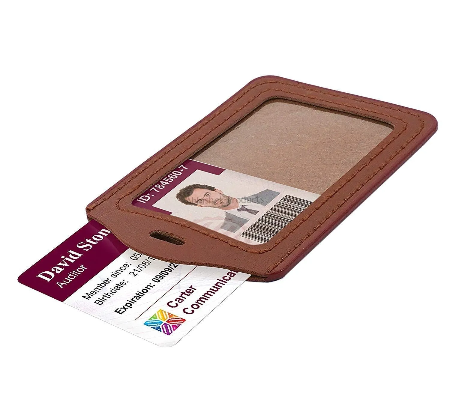 Leather Clear ID Window ID Badge Holder Vertical ID Card Holder