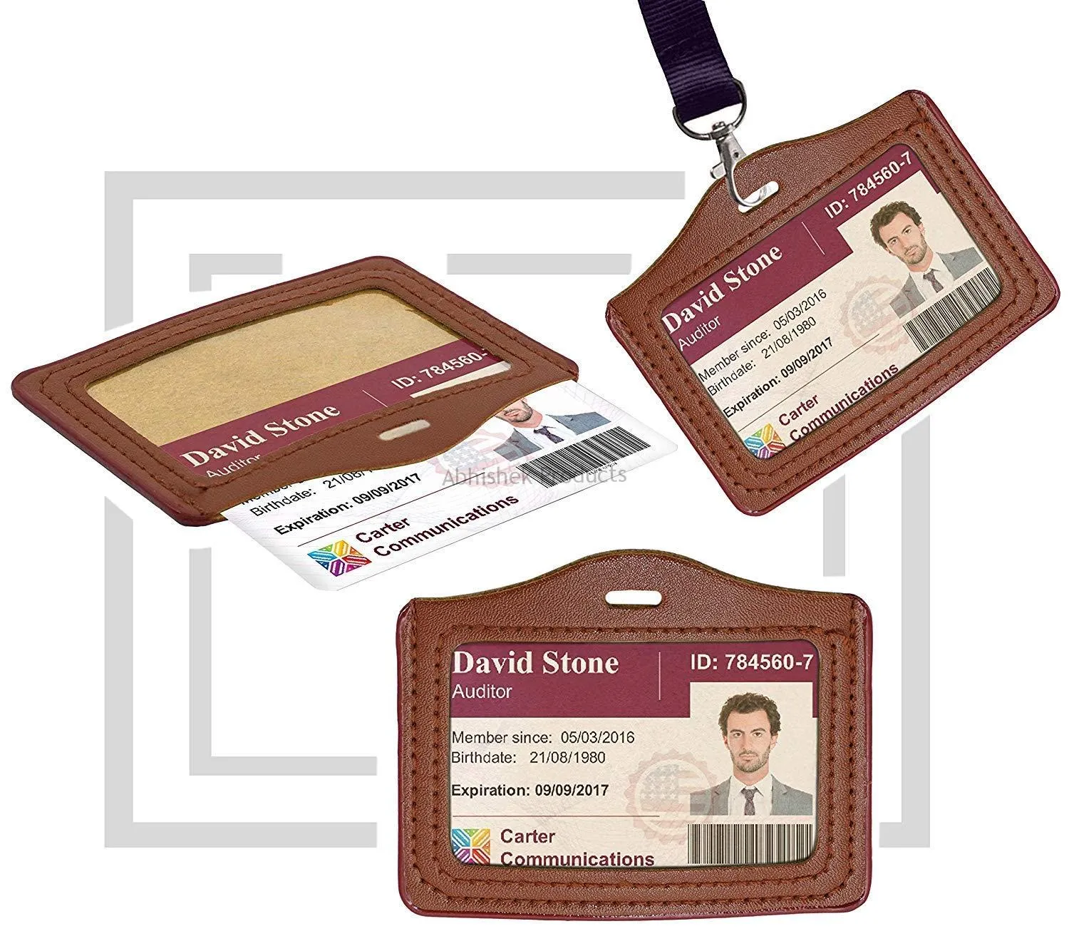Leather Clear ID Window ID Badge Holder Vertical ID Card Holder