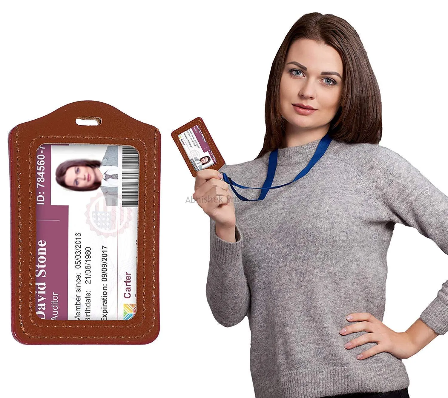 Leather Clear ID Window ID Badge Holder Vertical ID Card Holder