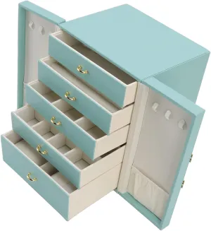 Leather Double Door Green European Jewellery Storage Box for Necklace Earrings Watch Strap