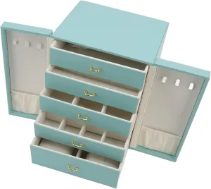 Leather Double Door Green European Style Jewellery Storage Box Necklace Earrings Watch Strap