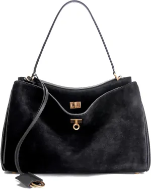 Leather Suede Tote Bag for Women: Genuine Leather Satchel Purse - Fashion Ladies Shoulder Handbag for Travel Work