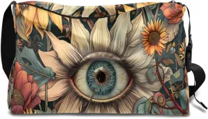 Leather Travel Duffle Bag for Women Men, Boho Flower Floral Eyes Small Sports Gym Bag Weekender Overnight Bags Underseat Carry on Luggage Bags for Airplanes, Personal Item Travel Bag,A-026