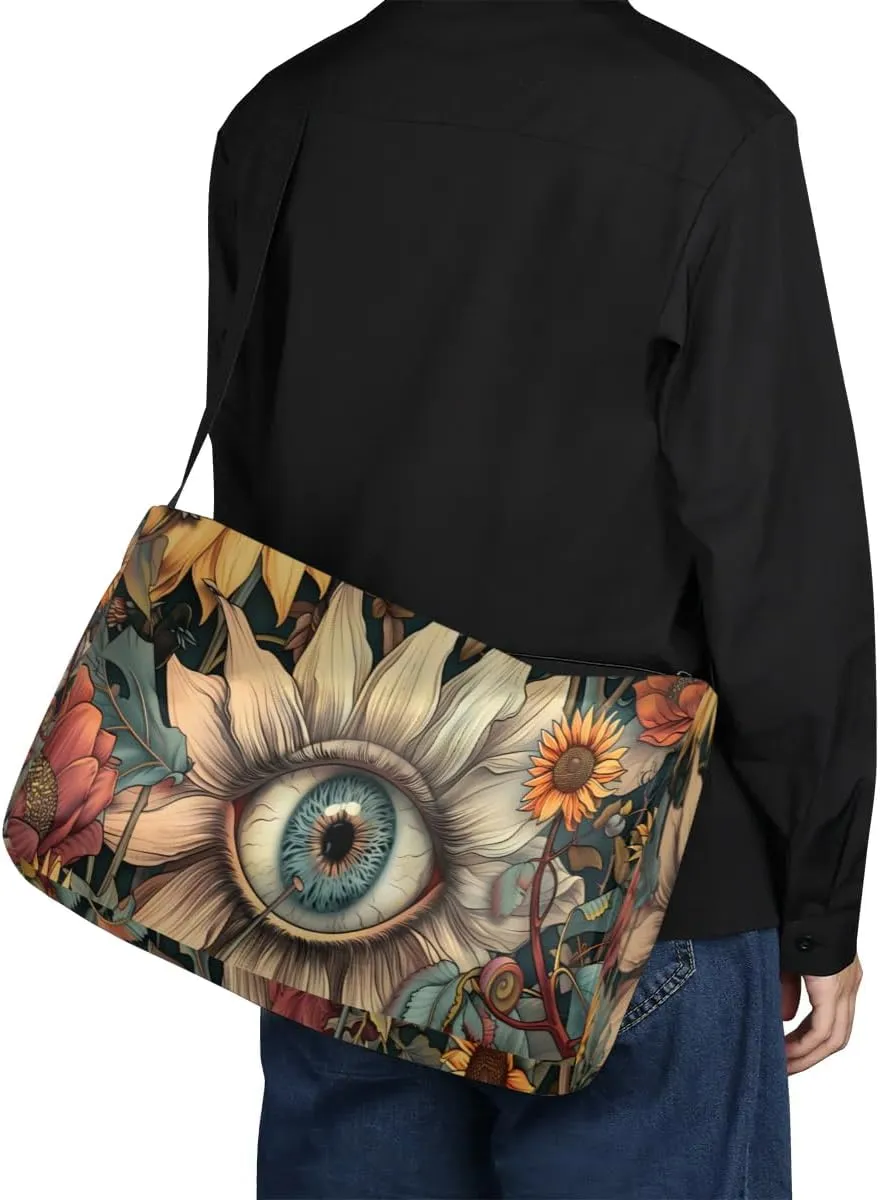 Leather Travel Duffle Bag for Women Men, Boho Flower Floral Eyes Small Sports Gym Bag Weekender Overnight Bags Underseat Carry on Luggage Bags for Airplanes, Personal Item Travel Bag,A-026