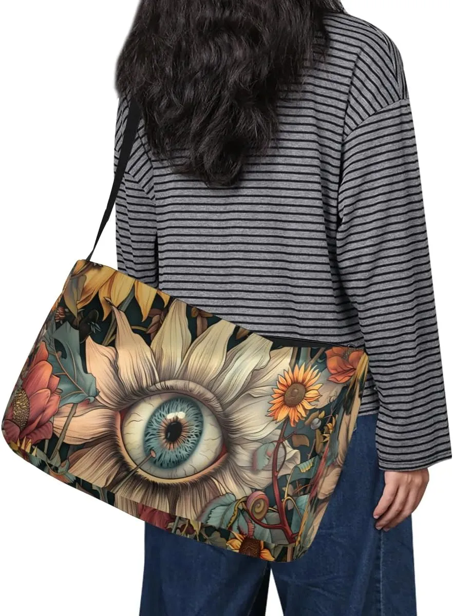 Leather Travel Duffle Bag for Women Men, Boho Flower Floral Eyes Small Sports Gym Bag Weekender Overnight Bags Underseat Carry on Luggage Bags for Airplanes, Personal Item Travel Bag,A-026