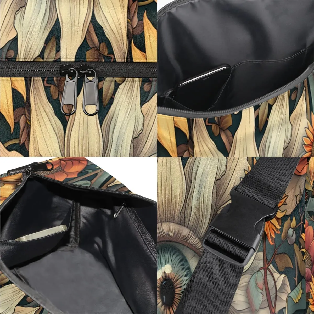 Leather Travel Duffle Bag for Women Men, Boho Flower Floral Eyes Small Sports Gym Bag Weekender Overnight Bags Underseat Carry on Luggage Bags for Airplanes, Personal Item Travel Bag,A-026