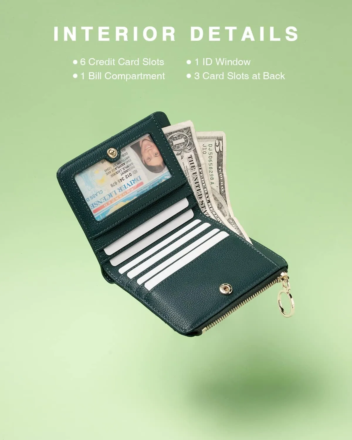 Leather Wallet for Woman RFID Blocking Bifold Small Compact Wallets Zipper Pocket Purse Large Capacity Card Hold Case with ID window