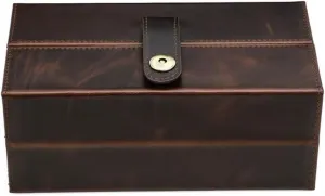 Leather Watch Case Rectangular Outdoor Travel Portable Magnetic Buckle Watch Storage Box