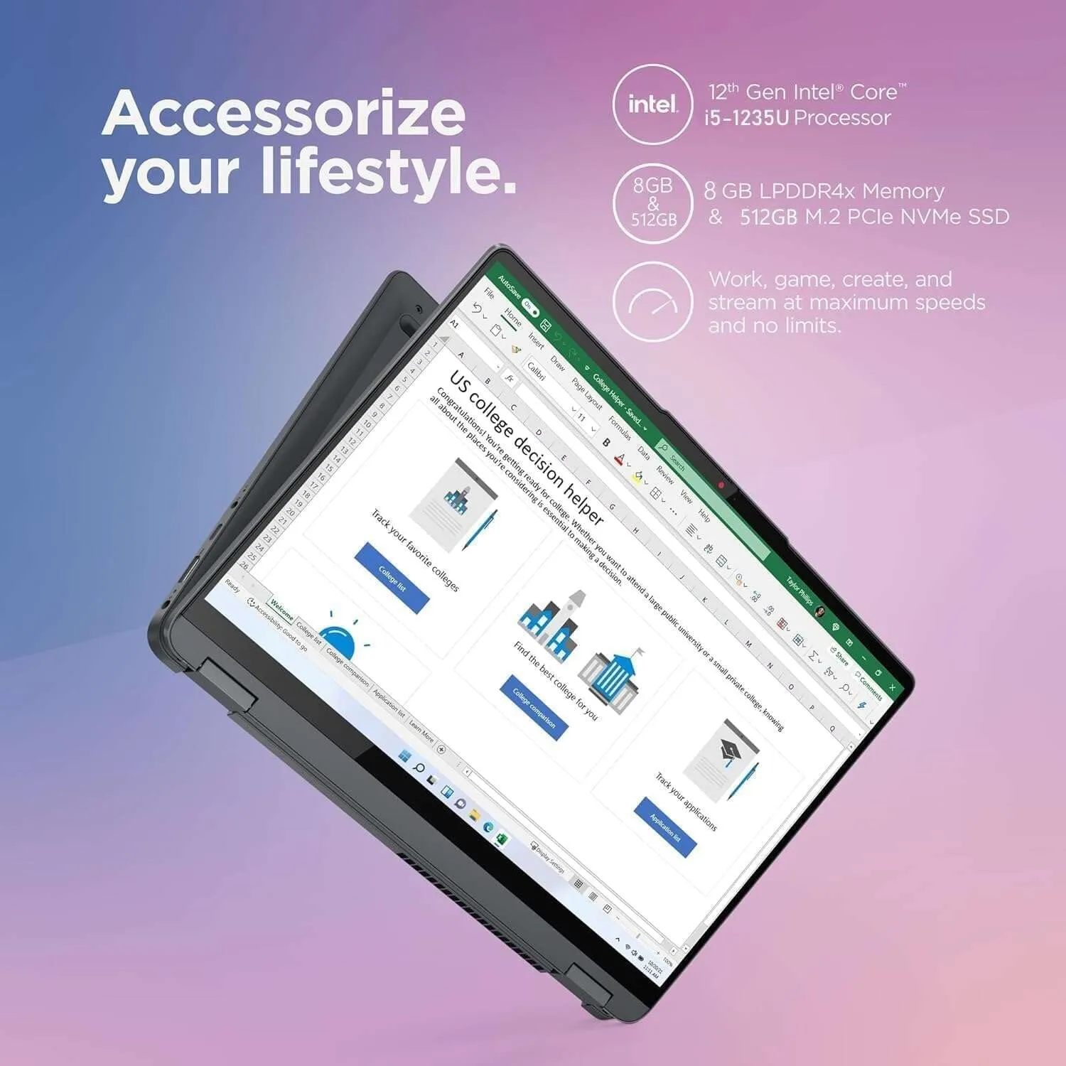 Lenovo IdeaPad Flex 5i 14" 2-in-1 Touchscreen Laptop - Intel 10-Core i5-1235U - 8GB RAM - 512GB SSD - 128GB SD Card - Intel Iris Xe Graphics - Backlit KB - Fingerprint - Windows 11 Pro - w/Drive
