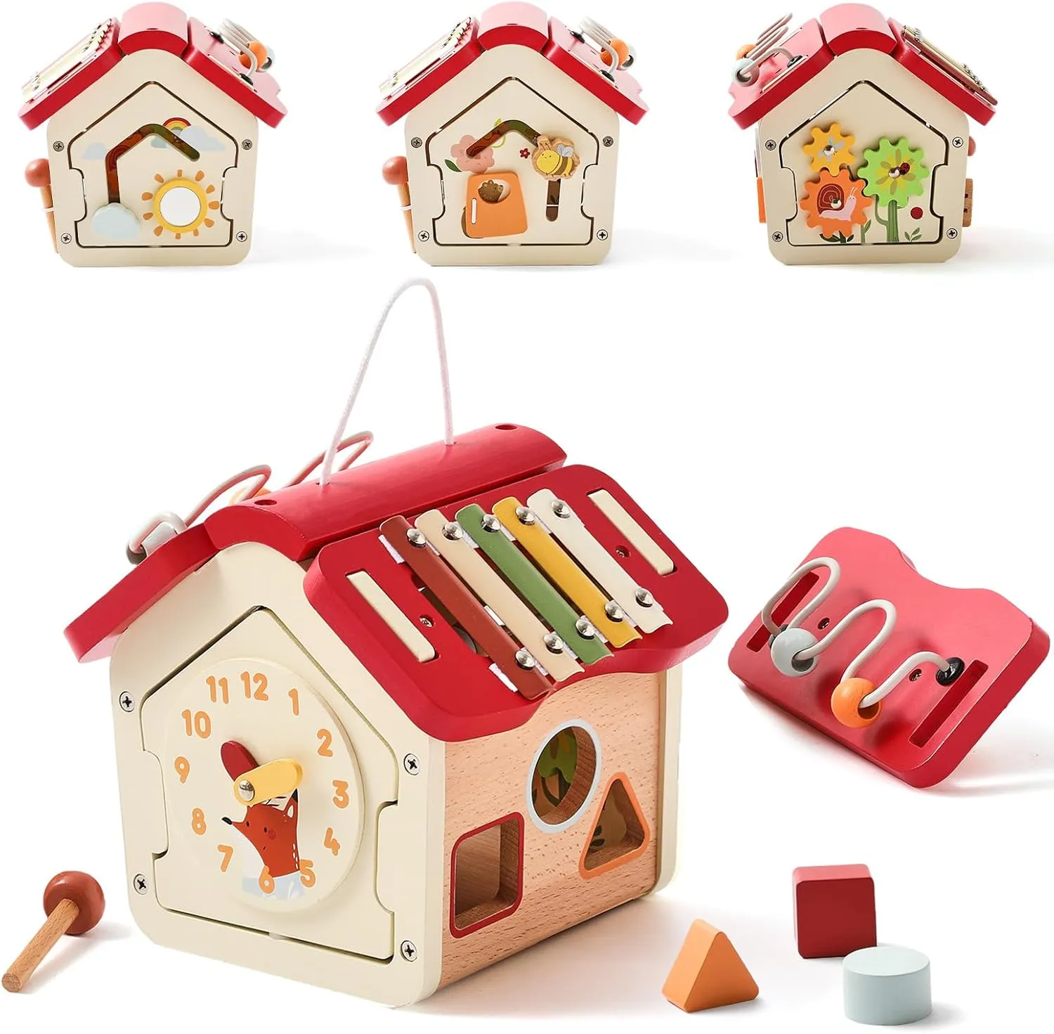 let's make Wooden Activity Cube 10-in-1 Montessori Toys Multi-Functional House Educational Toys Sensory Learning Activity Cube for Toddlers Babies 1st Birthday Gift