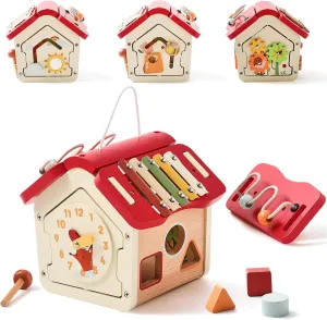 let's make Wooden Activity Cube 10-in-1 Montessori Toys Multi-Functional House Educational Toys Sensory Learning Activity Cube for Toddlers Babies 1st Birthday Gift