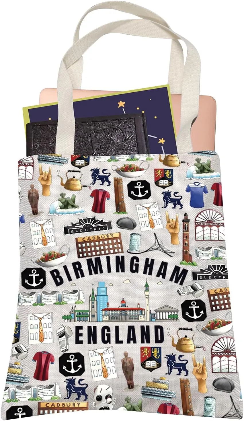 LEVLO Birmingham Canvas Tote Bag Birmingham Souvenir Gift England Travel Shopping Bag Alabama Trip Gift