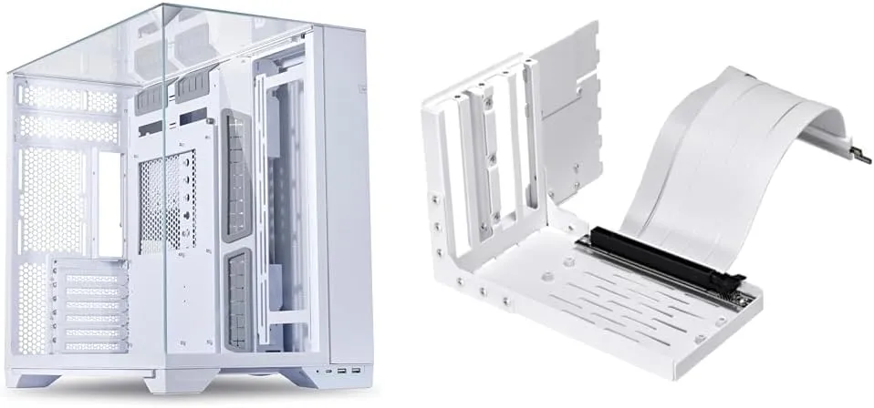 Lian Li O11 Vision White Aluminum/Steel/Tempered Glass ATX Mid Tower Computer Case - O11VW.US & Universal 4-Slot Vertical GPU Kit (with Gen 4 Riser)