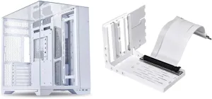 Lian Li O11 Vision White Aluminum/Steel/Tempered Glass ATX Mid Tower Computer Case - O11VW.US & Universal 4-Slot Vertical GPU Kit (with Gen 4 Riser)
