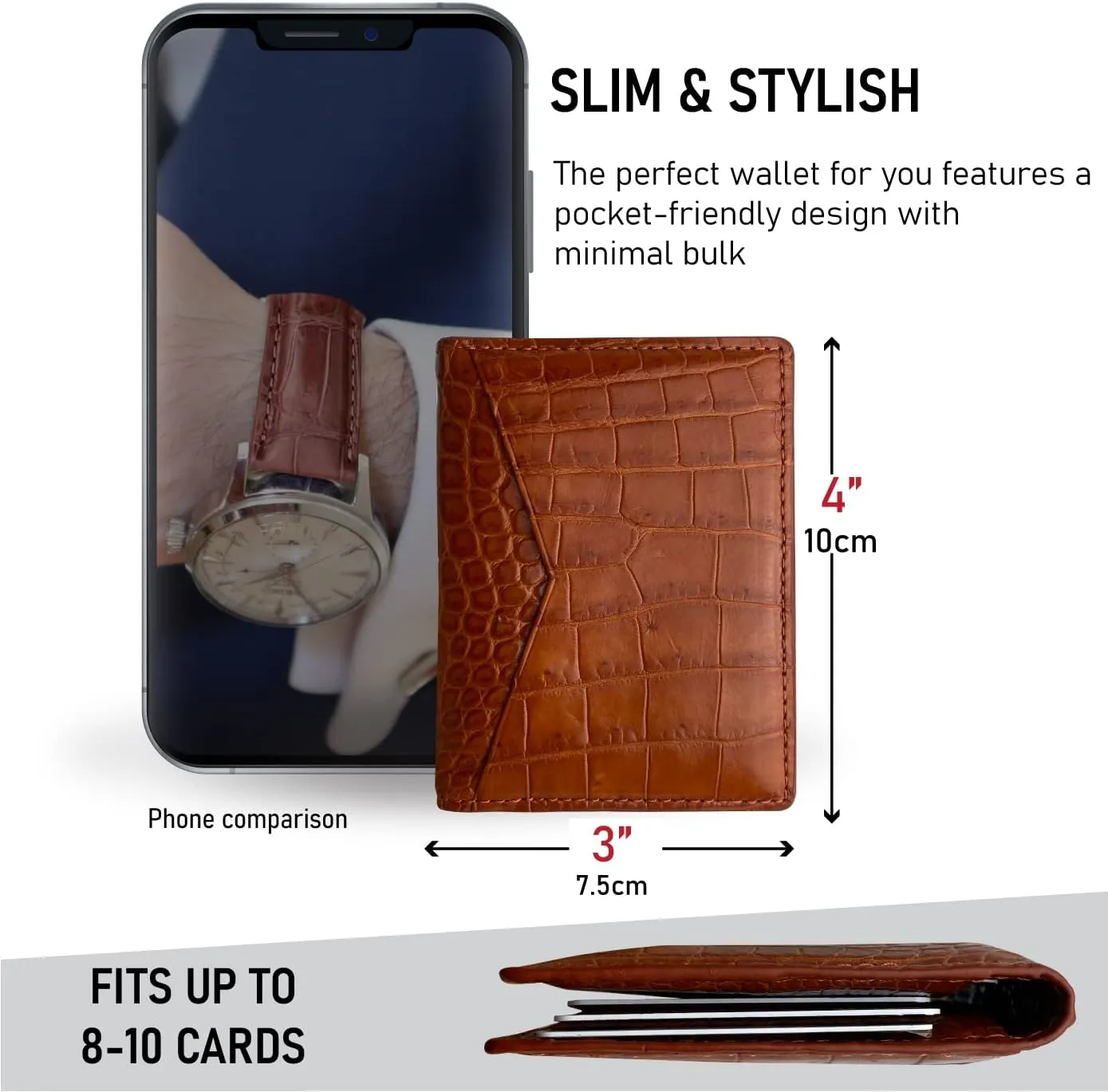 Light Brown Men's Alligator Leather Credit Card Holder Slim Bifold Wallet RFID Blocking Double Side Crocodile Exotic Leather Business Card Case Minimalist Wallet Travel ID Front Pocket Gift Men Women