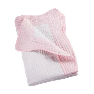 Lightweight Baby Quilt Neutral Durable, Personlized Baby Blankets Monogram Embossed, Four Seasons Cotton Quilted Blanket Toddler Quilt for Boys and Girls 36x46 Inches White (White & Pink)