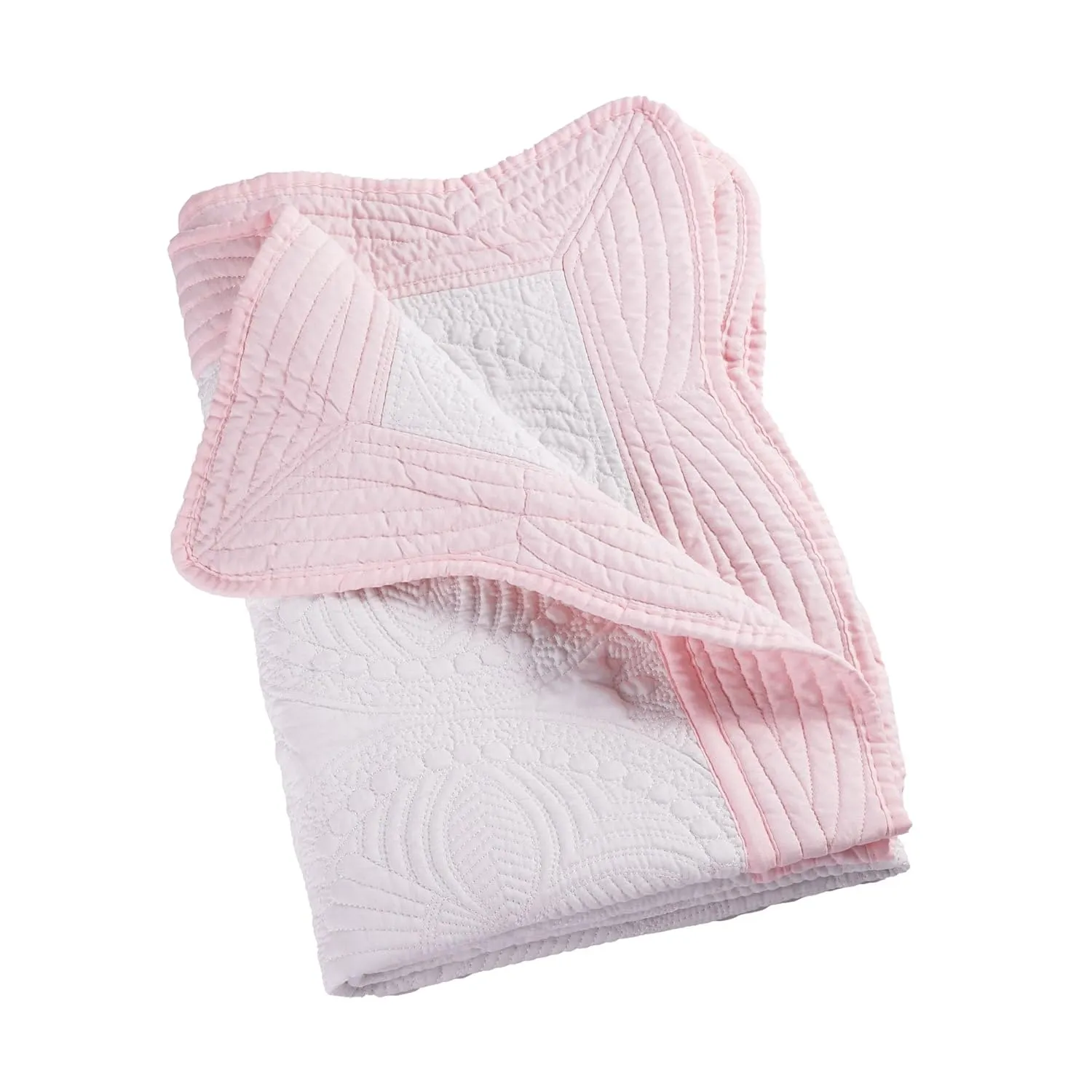 Lightweight Baby Quilt Neutral Durable, Personlized Baby Blankets Monogram Embossed, Four Seasons Cotton Quilted Blanket Toddler Quilt for Boys and Girls 36x46 Inches White (White & Pink)