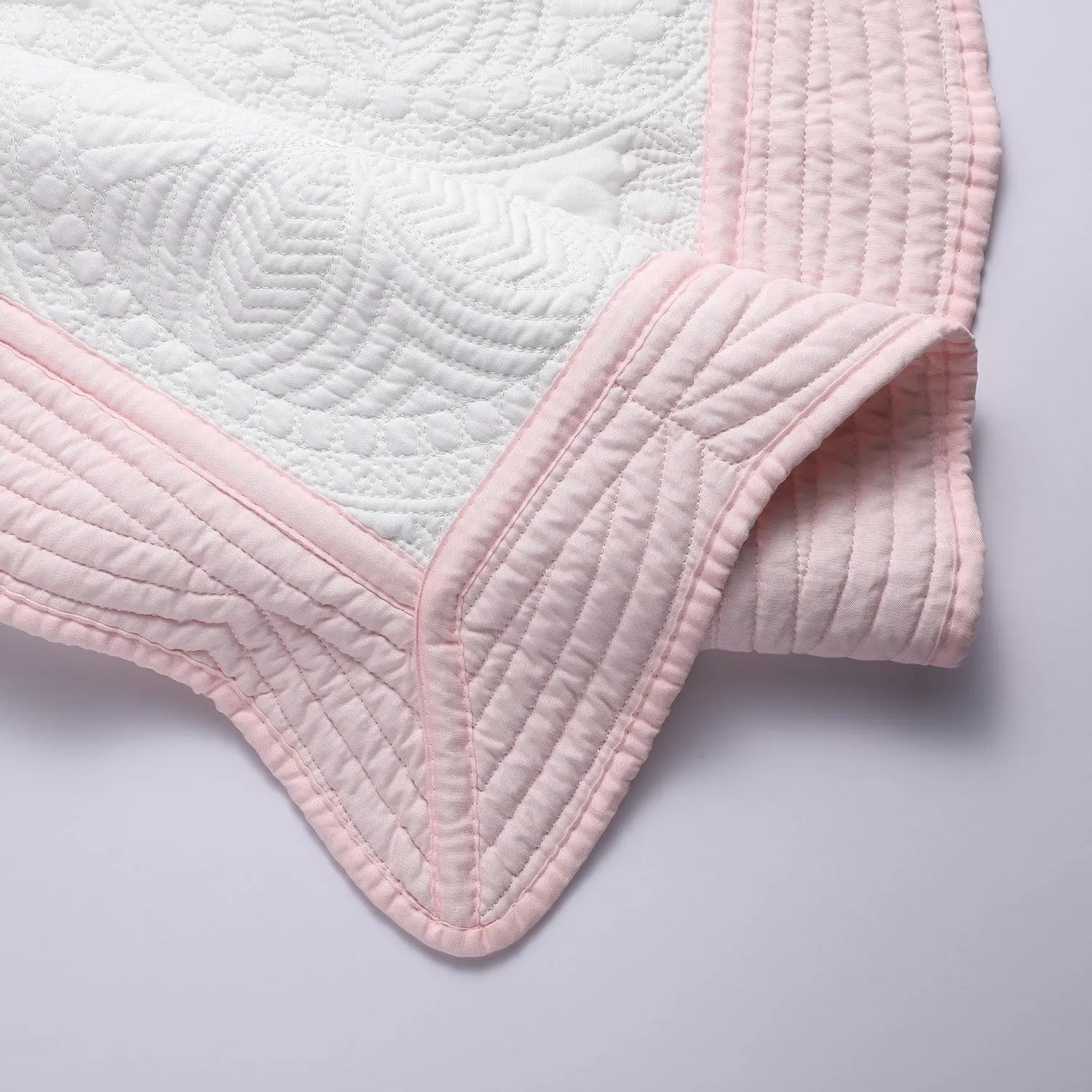 Lightweight Baby Quilt Neutral Durable, Personlized Baby Blankets Monogram Embossed, Four Seasons Cotton Quilted Blanket Toddler Quilt for Boys and Girls 36x46 Inches White (White & Pink)