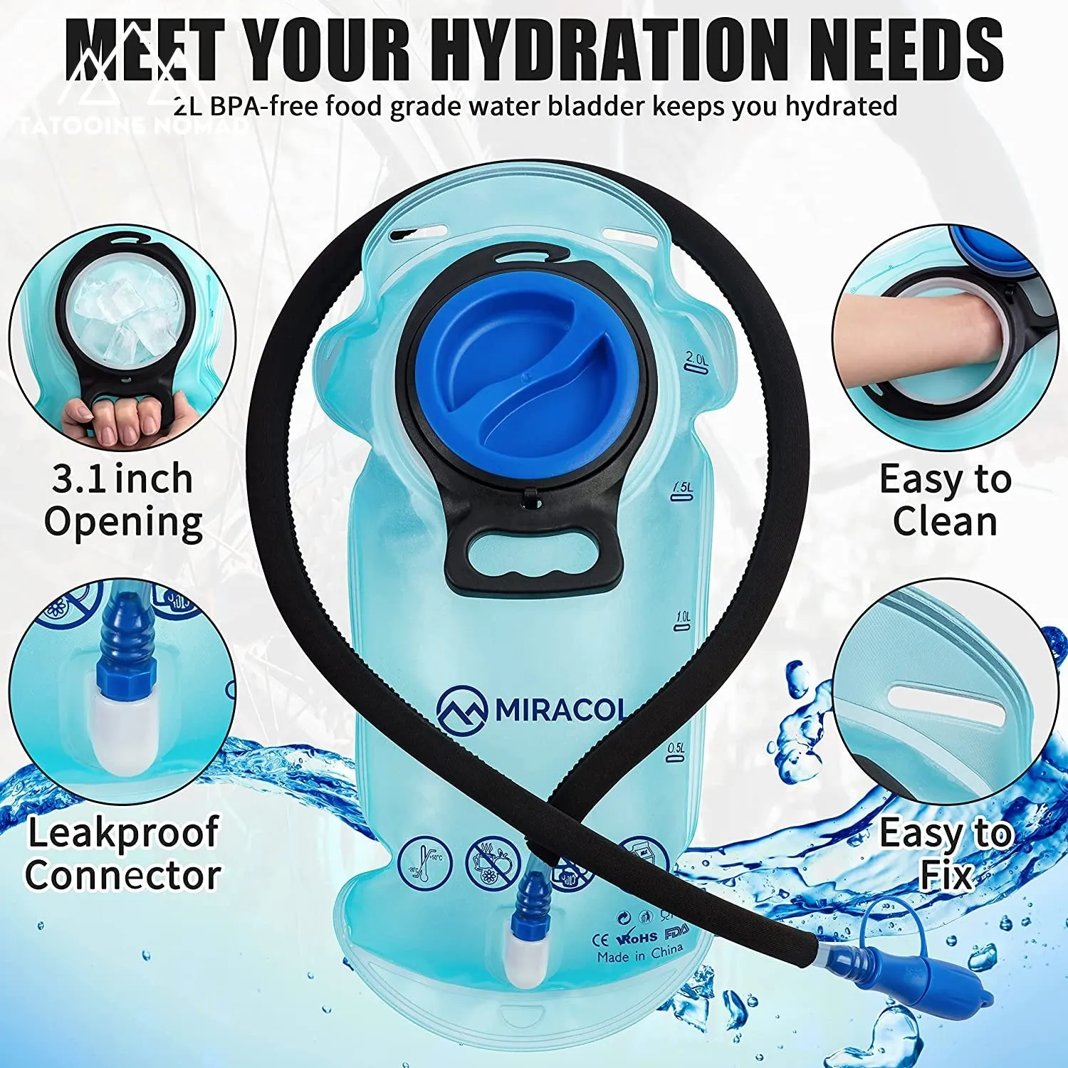 lightweight hydration pack with 2L bladder for outdoor activities