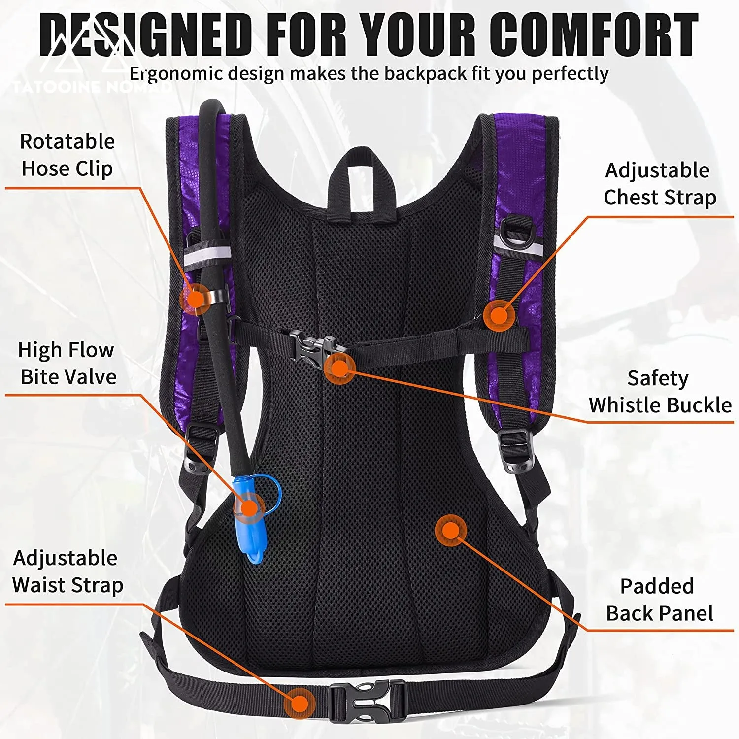 lightweight hydration pack with 2L bladder for outdoor activities