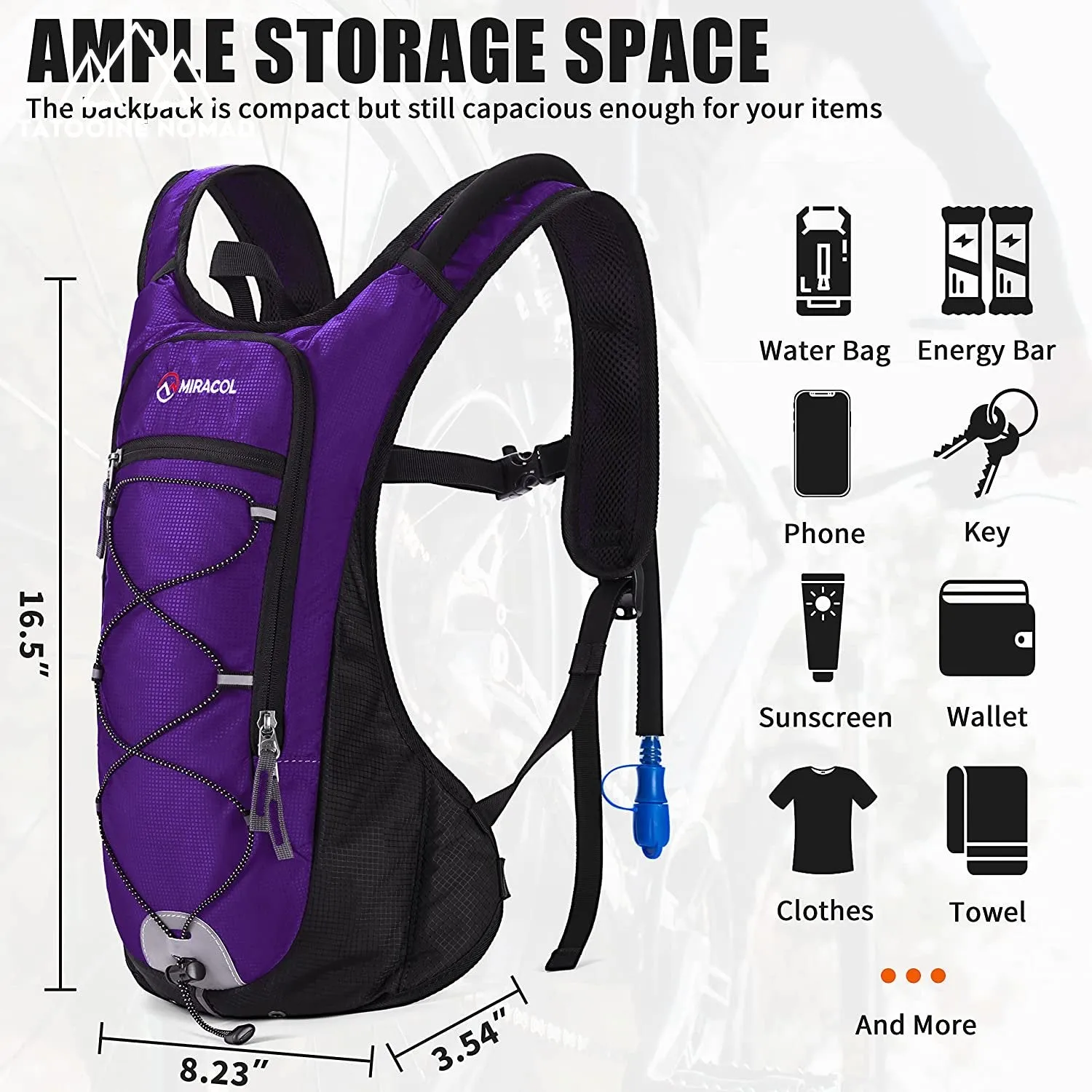 lightweight hydration pack with 2L bladder for outdoor activities