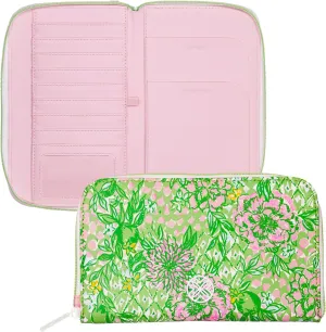 Lilly Pulitzer Leatherette Travel Wallet for Women, Passport Holder with ID Window, Card Slots and Interior Pockets, Lime Feeling Good