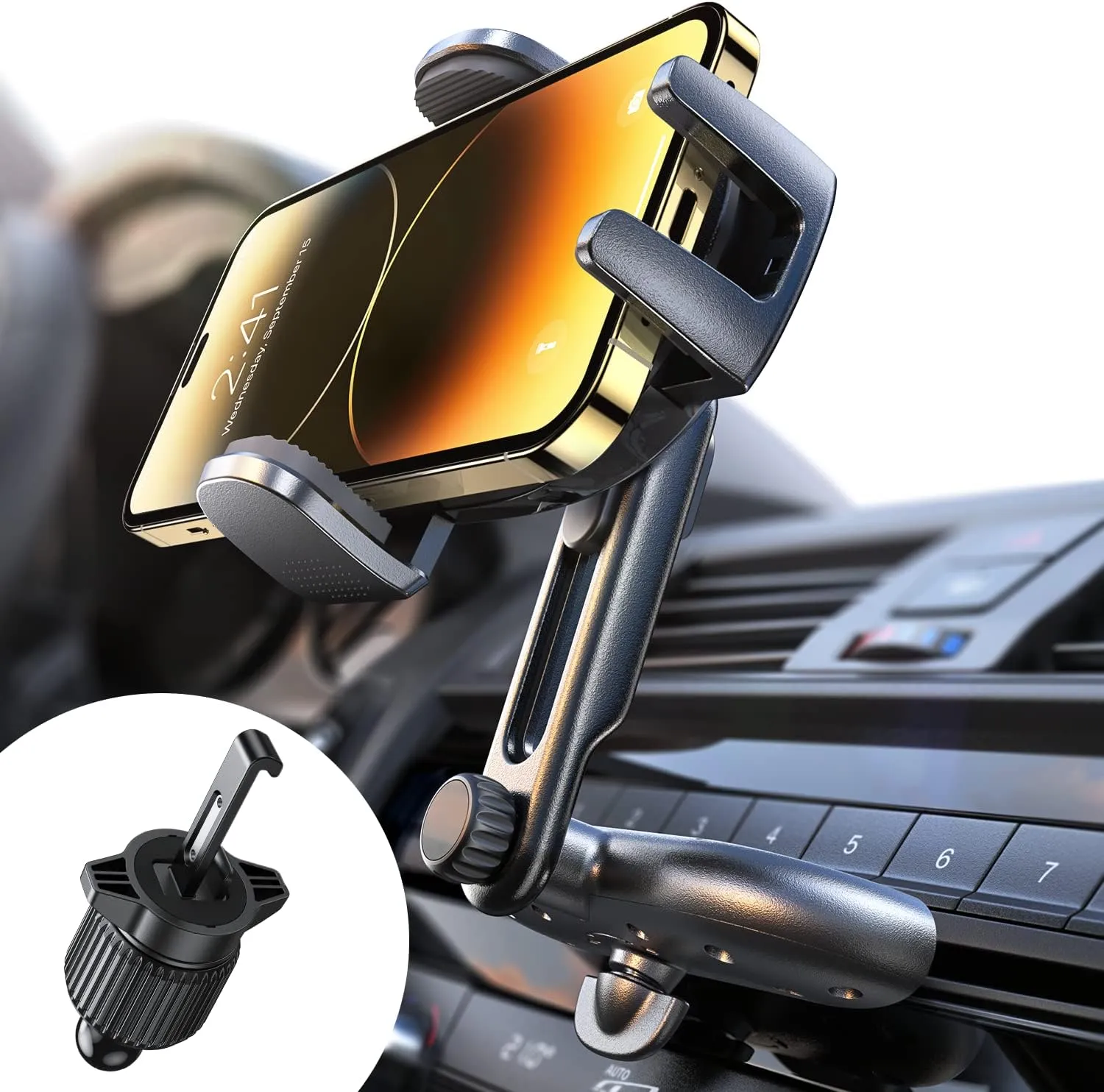 LISEN CD Phone Holder for Car,Adjustable CD Slot Phone Mount Holder for iPhone Ultra Sturdy Cell Phones Holders for Your Car Accessories for Women for iPhone 16e 16 Samsung S25 S24 All Phones,Black