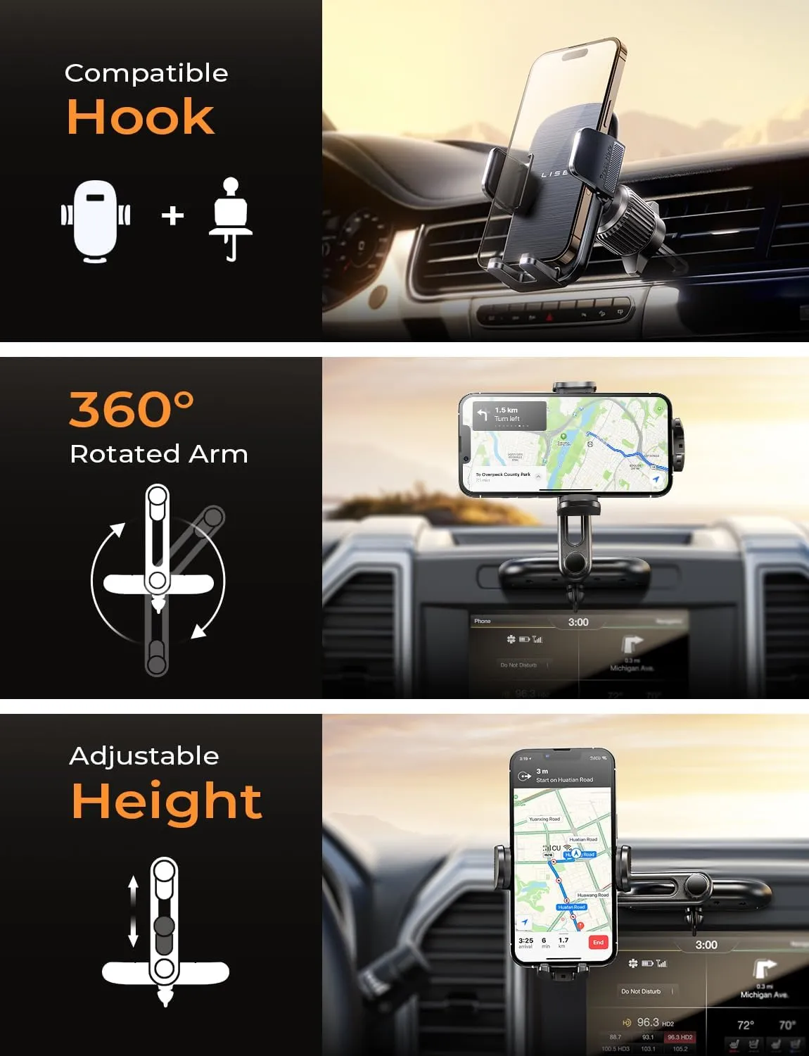 LISEN CD Phone Holder for Car,Adjustable CD Slot Phone Mount Holder for iPhone Ultra Sturdy Cell Phones Holders for Your Car Accessories for Women for iPhone 16e 16 Samsung S25 S24 All Phones,Black