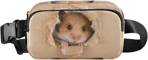Little Hamster Looking Through a Cardboard Torn Hole Adjustable Belt Running Bag, Crossbody Fanny Pack Waist Runners Bag Tote for Women Men Sports Hiking Fitness Exercise Gym Pouch