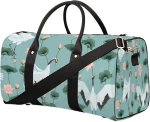 Lotus Crane Travel Duffel Bag, Foldable Sport Gym Tote Bag, Waterproof Weekender Overnight Bag with Shoulder Strap, Carry On Luggage Handbag for Men and Women