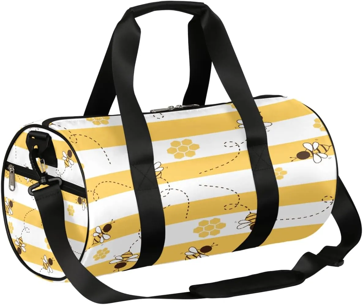 Lovely Bees Sports Gym Bag Duffel Bags Workout Lightweight Shoulder Weekender Bag Travel Duffel Bag for Men Women(Yellow Bee Stripe)