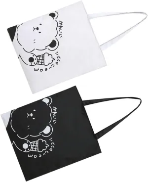 Lovely Women's Sling Bag Canvas Tote Shoulder Handbag Bear Ice Cream Design Versatile for Occasions