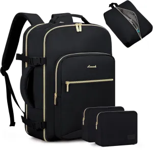 LOVEVOOK Carry on Backpack, 50L Travel Backpack Women for Airplanes, 18inch Laptop Backpack with Toiletry Bag Carry on Bags for Airplanes Casual Daypack for Weekender Overnight Hiking, Black-Black