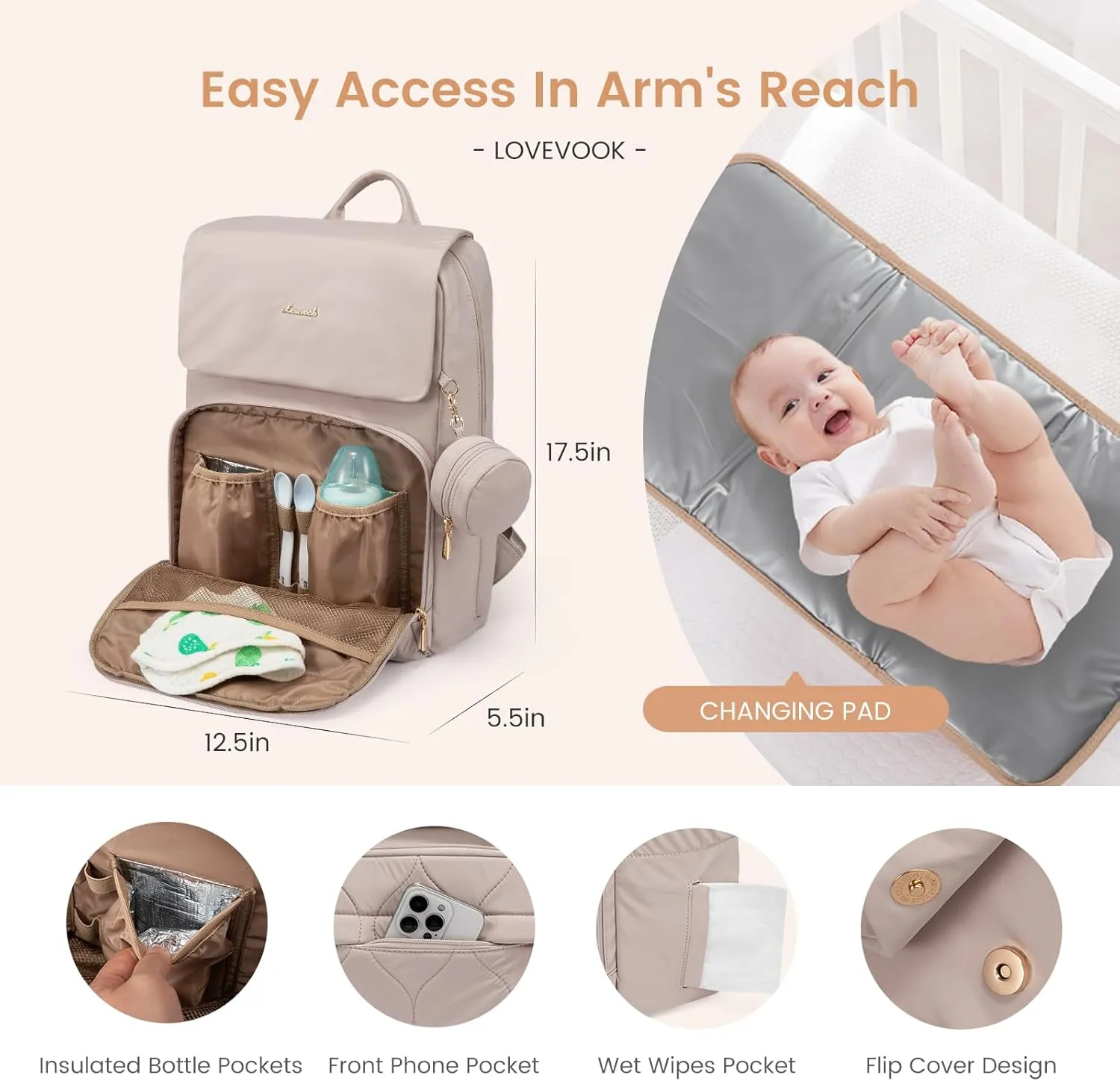 LOVEVOOK Diaper Bag Backpack, Baby Travel Bags for Boys & Girl, Toddler Diaper Bag with Changing Station & Pacifier Case, Pañaleras Para Bebe Niña & Niño - Newborn Essentials Must Haves Mom