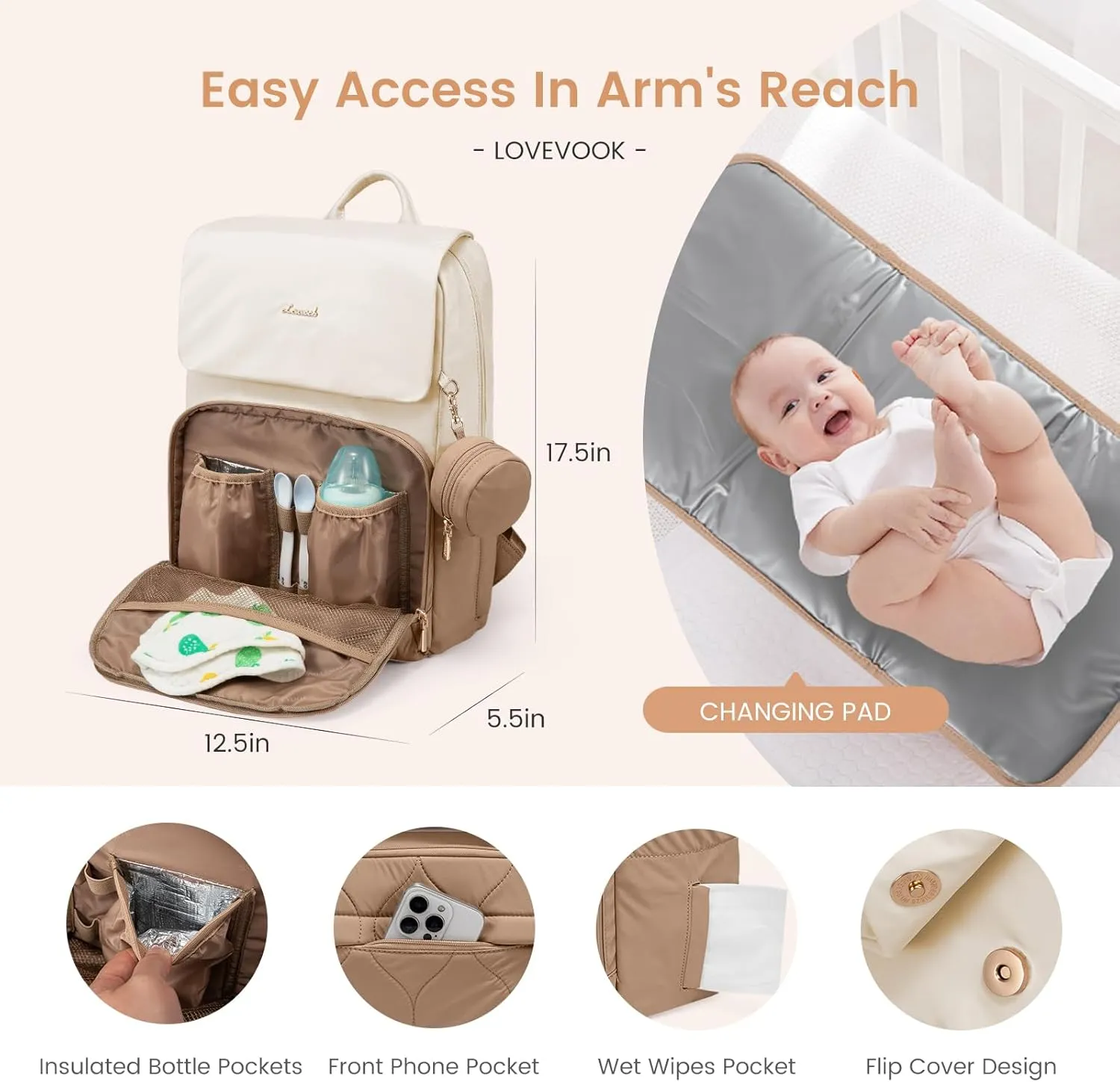 LOVEVOOK Diaper Bag Backpack, Baby Travel Bags for Boys & Girl, Toddler Diaper Bag with Changing Station & Pacifier Case, Pañaleras Para Bebe Niña & Niño - Newborn Essentials Must Haves Mom