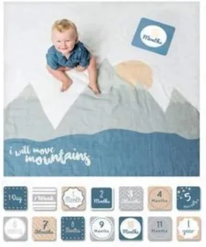 lulujo Baby’s First Year Milestone Blanket and Card Set | 40in x 40in (I Will Move Mountains)