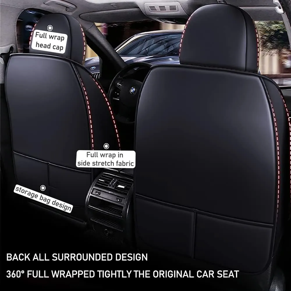 Luxury 2 Seats Car Seat Covers Protectors for Jaguar F-PACE 2017-2025, Back Storage Bag Design & Headrest Pillow & Lumbar Support Black & Coffee Line