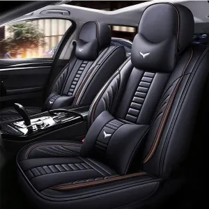 Luxury 2 Seats Car Seat Covers Protectors for Jaguar F-PACE 2017-2025, Back Storage Bag Design & Headrest Pillow & Lumbar Support Black & Coffee Line