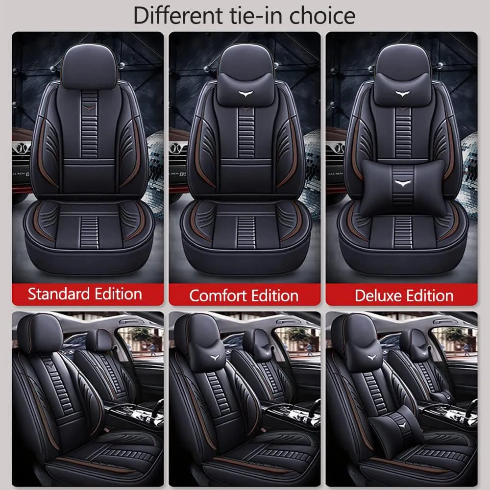 Luxury 2 Seats Car Seat Covers Protectors for Jaguar F-PACE 2017-2025, Back Storage Bag Design & Headrest Pillow & Lumbar Support Black & Coffee Line