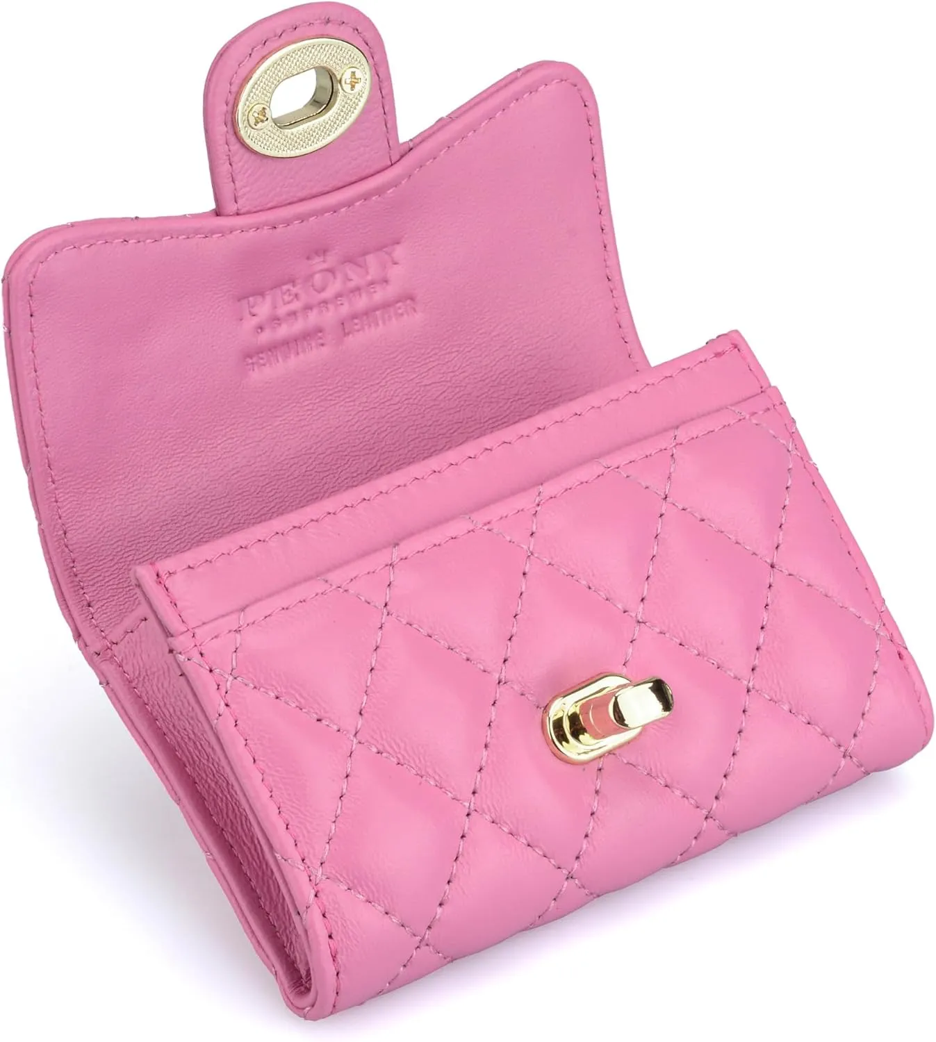 Luxury Quilted Leather Card Holder Wallet Credit Card Holder Wallet Small Wallet Compact Wallet Coin Purse Business Card Holder Gift for Women Gift for Girl (Pink)