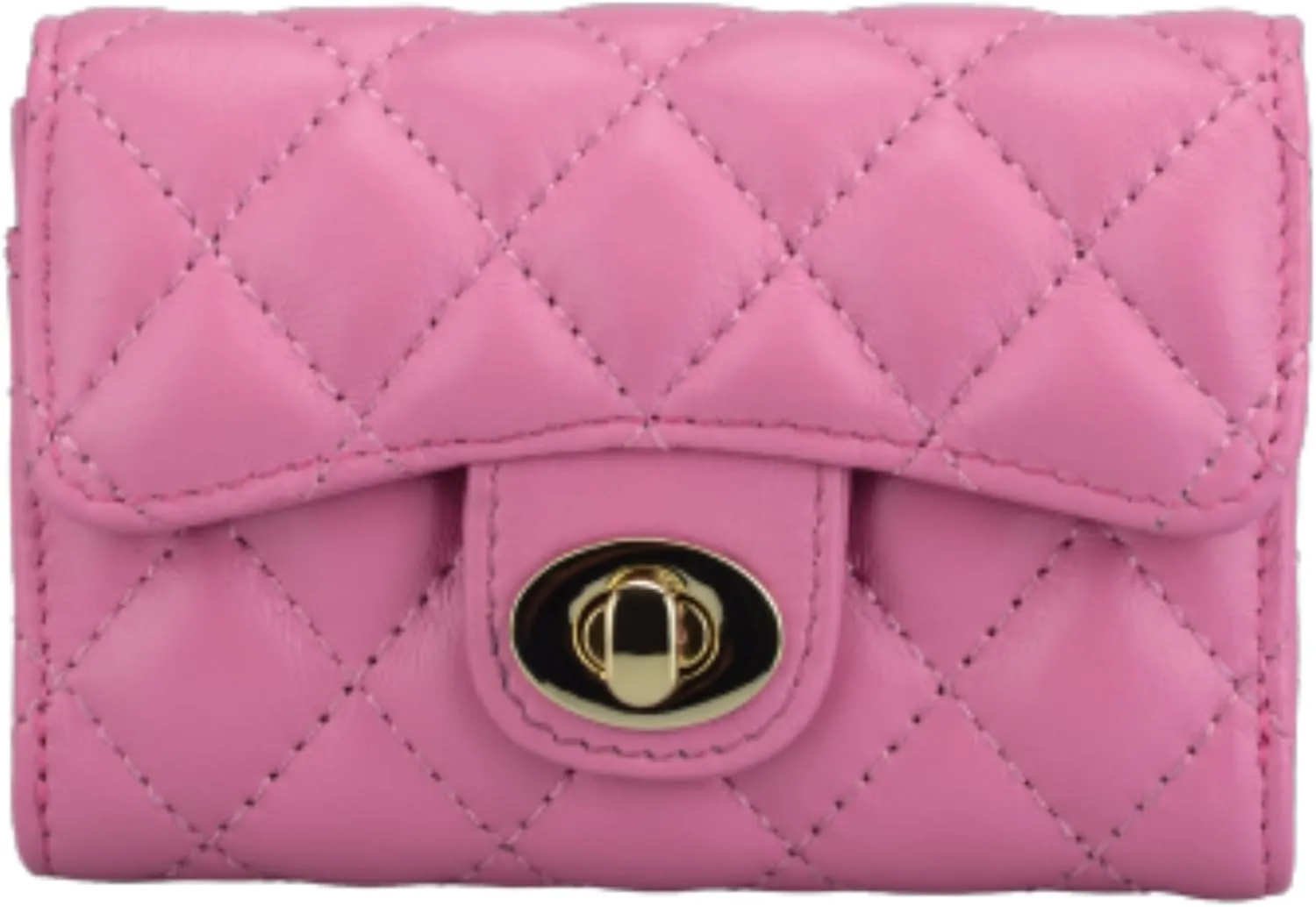 Luxury Quilted Leather Card Holder Wallet Credit Card Holder Wallet Small Wallet Compact Wallet Coin Purse Business Card Holder Gift for Women Gift for Girl (Pink)