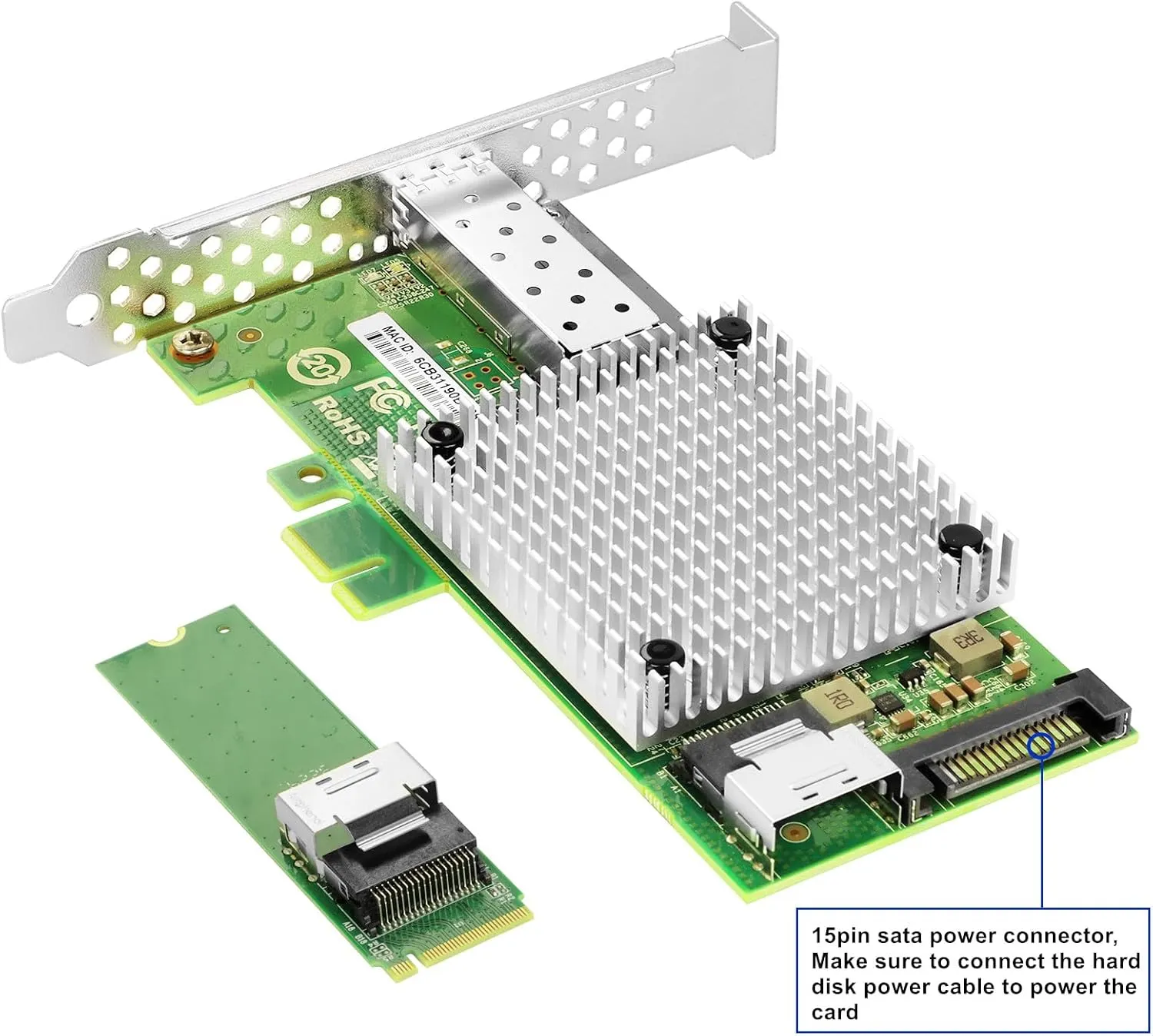 M.2 to 10GbE SFP  NIC, Single SFP  Port with Intel 82599 chip, M.2   M Key   SFF-8087 with 35cm(13.7in) Cable, 10 Gigabit Network Card for Windows, Linux, UEFI