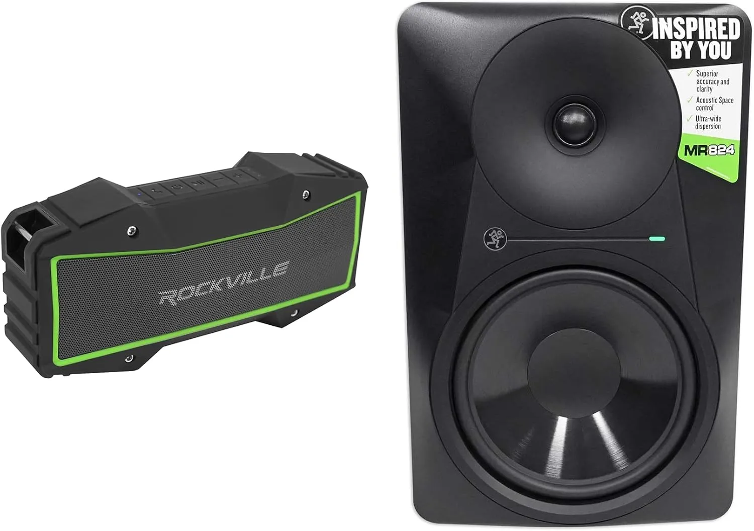 Mackie MR824 8 85 Watt Powered Active Studio Monitor Class A/B Bi-Amped Speaker Bundle with Rockville RHB70 Home Theater Compact Powered Speaker System w Bluetooth/USB/FM