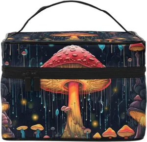 Magic Mushroom Plant Makeup Bag for Women Travel Cosmetic Bag Large Makeup Case Portable Toiletry Skincare Organizer Bag