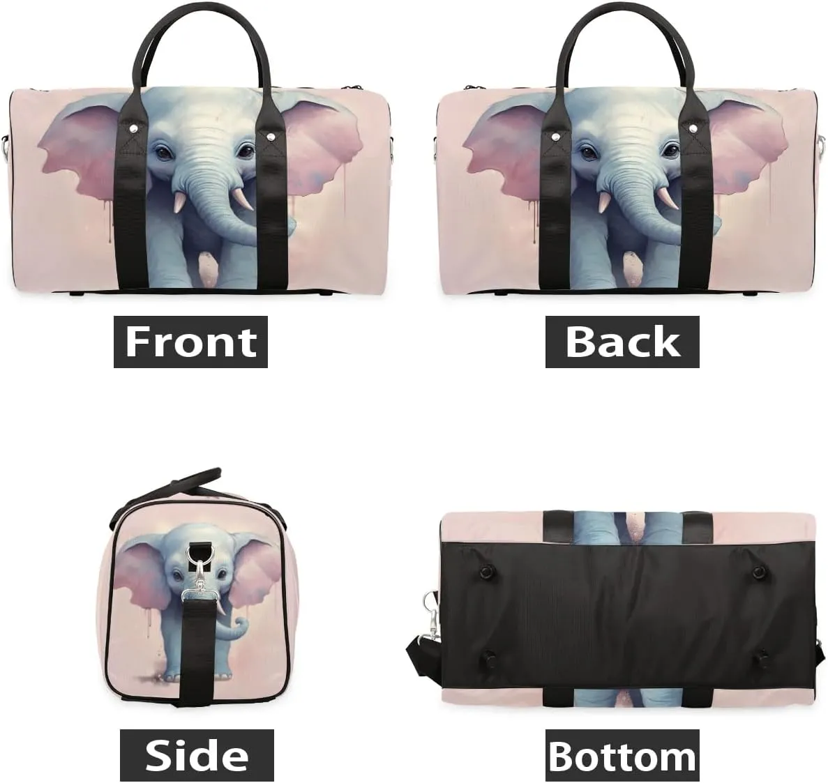 Magical Elephant Travel Duffel Bag for Women Men Waterproof Foldable Overnight Weekender Bag Large Capacity Sports Gym Bag