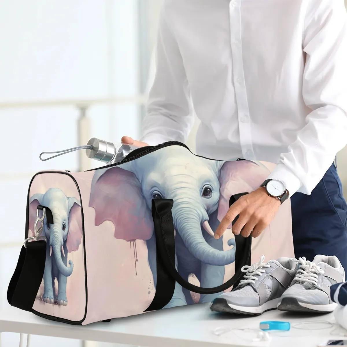 Magical Elephant Travel Duffel Bag for Women Men Waterproof Foldable Overnight Weekender Bag Large Capacity Sports Gym Bag